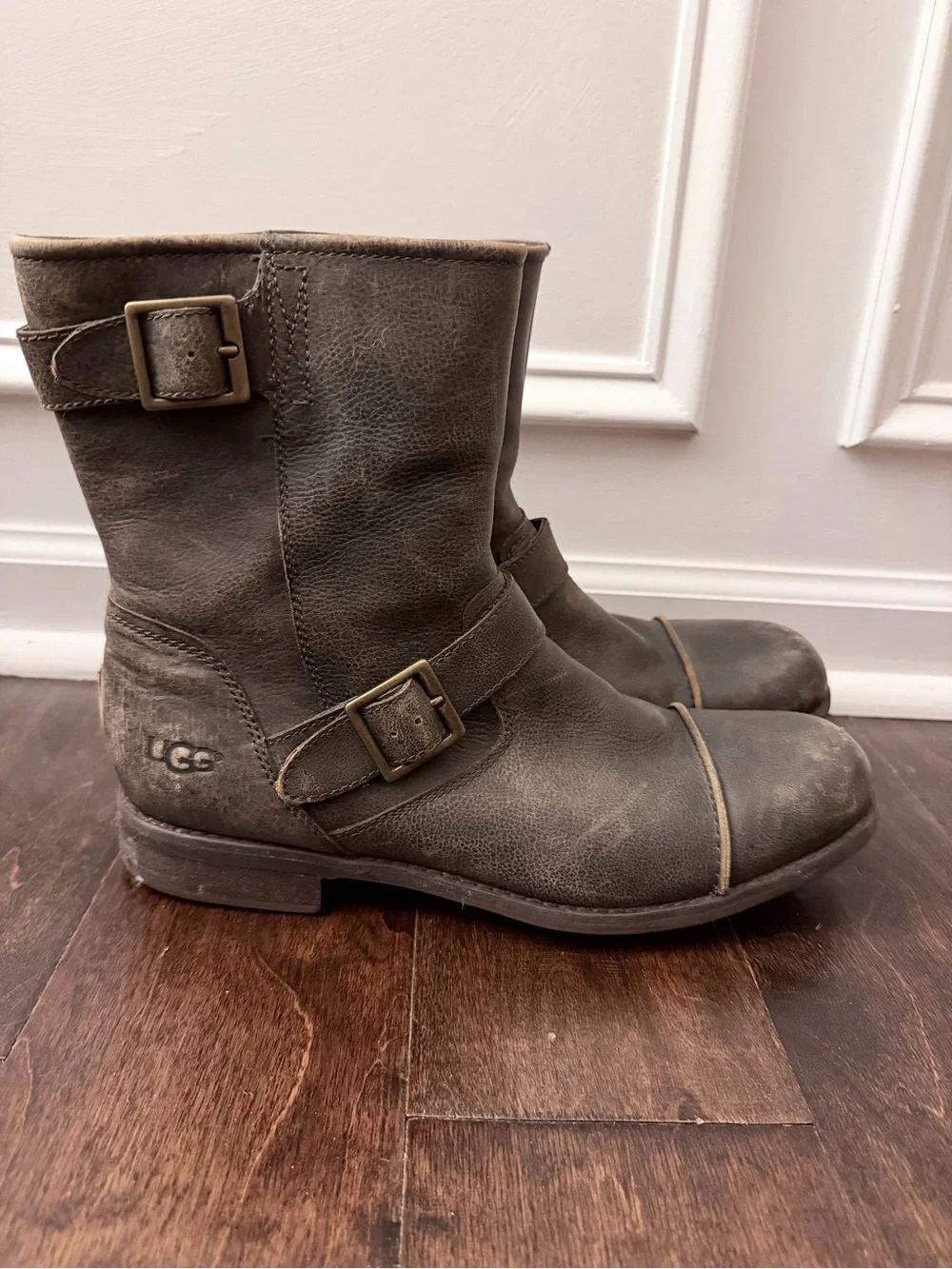 UGG Lancing Harness Boots Mens Size 11 Brown Leather Biker Moto Pull On